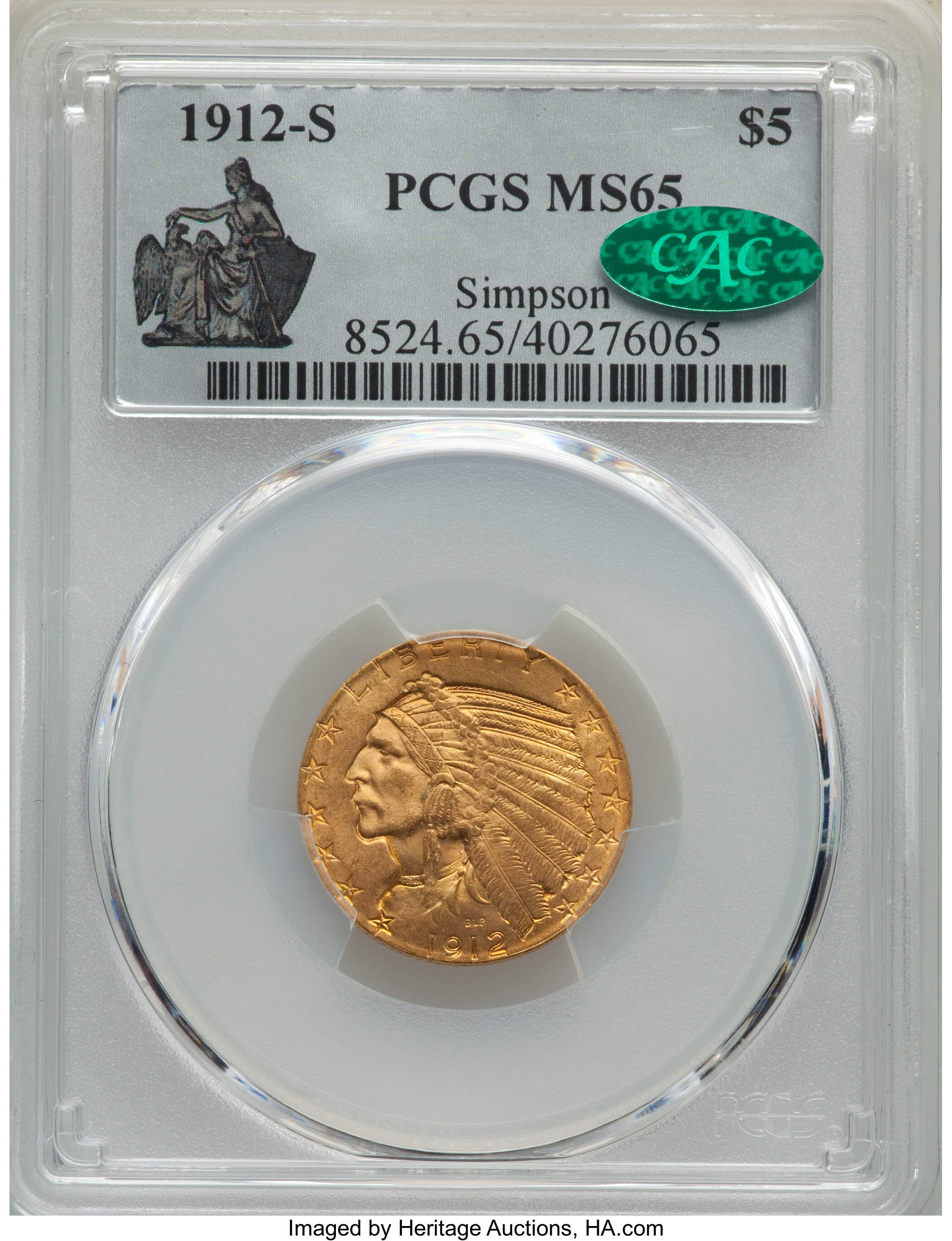 1912-S Half Eagle, PCGS MS-65