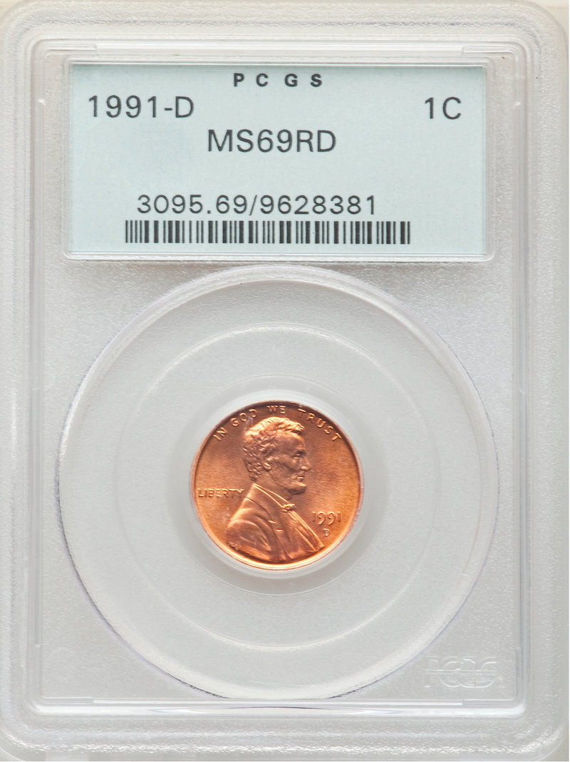 1991-D Lincoln Cent, PCGS MS-69 Red, $11,400.00
