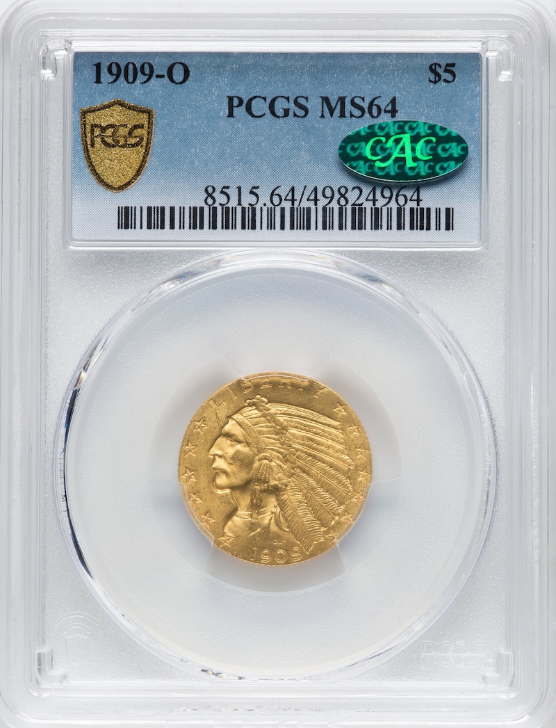 1909-O Half Eagle ($5 Gold Piece) PCGS MS-64, $216,000.00