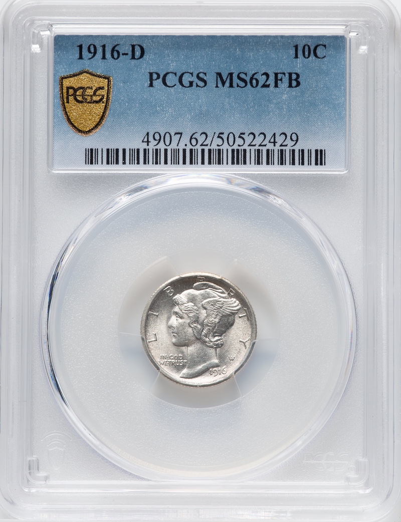 1916-D Mercury Dime Full Bands, PCGS MS-62, $20,400.00