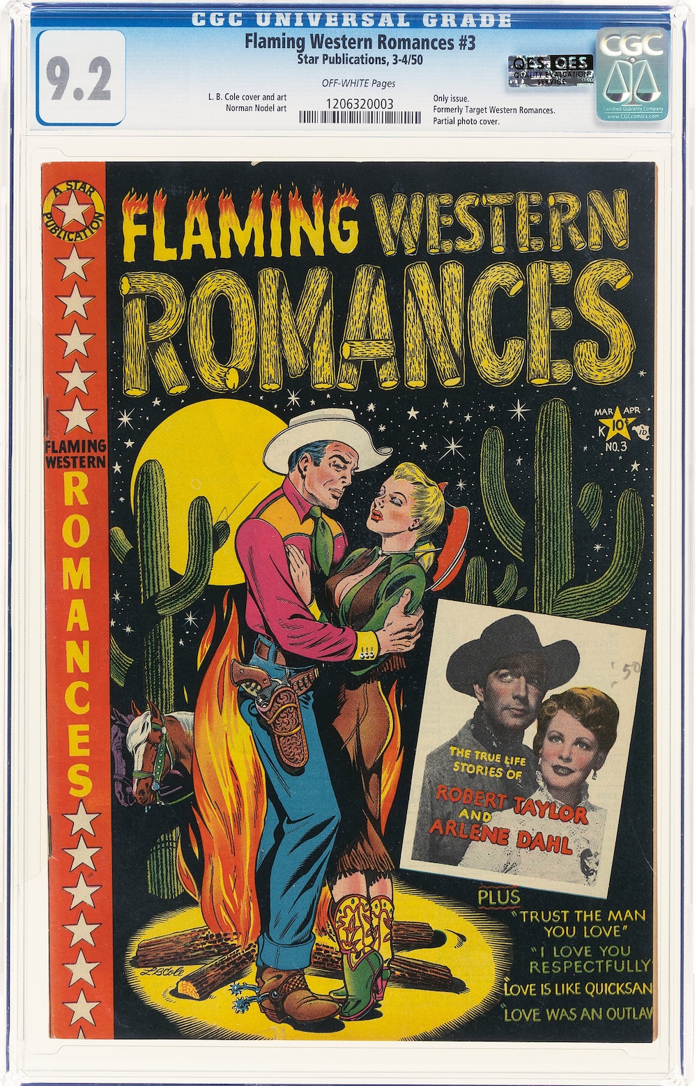 Flaming Western Romances #3 (Star Publications, 1950) CGC NM- 9.2, $6,600.00