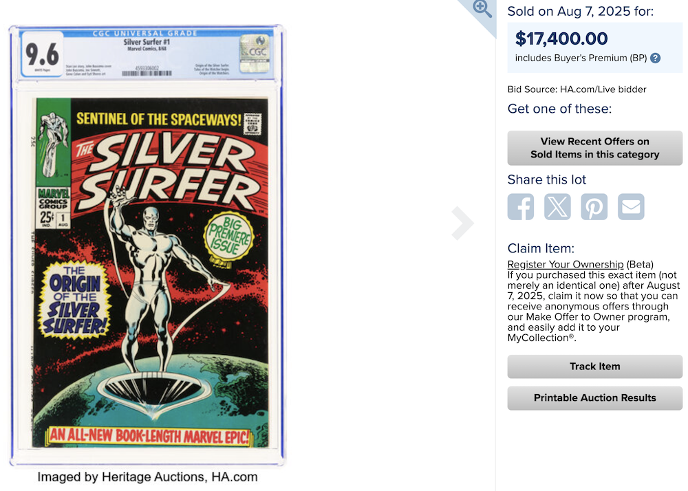 The Silver Surfer #1 (Marvel, 1968) CGC NM+ 9.6, $17,400.00
