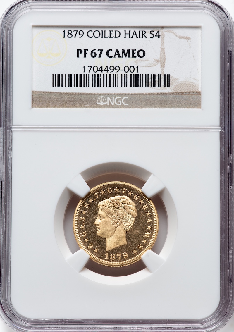 1879 Coiled Hair Stella, Judd-1638, Pollock-1838, JD-1, R.6, NGC PR-67 Cameo, $2,135,000.00
