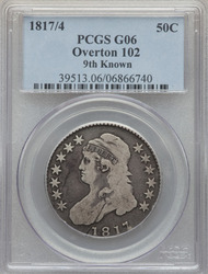 Half Dollars, Liberty Cap 1817 7 over 4 Overton 102