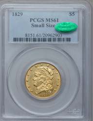 Half Eagles ($5.00 Gold Pieces), Capped Head to Left 1829 Small date